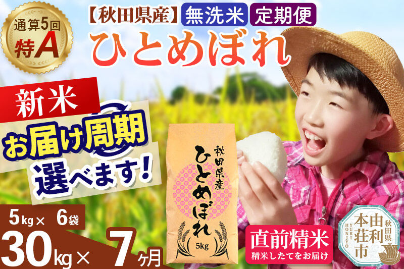《令和8年産 新米受付》《定期便7ヶ月》【無洗米】通算5回特A 秋田県産ひとめぼれ 30kg(5kg×6袋)×7回  お届け周期調整 隔月に調整OK [米 無洗米 白米 特A 精米 秋田県 東北 お米 ひとめぼれ 小袋 小分け 直前精米 おいしい米 おすすめ]