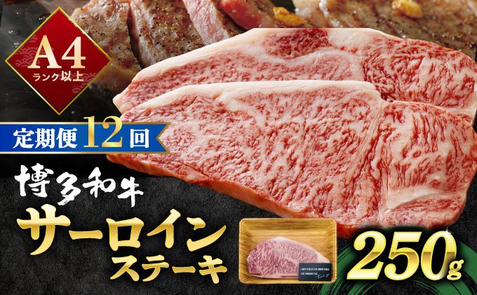 ＜定期便・全12回＞A4ランク以上！博多和牛 サーロインステーキ 250g×1枚|サーロインステーキ サーロイン ステーキ 霜降り牛肉 黒毛和牛 ブランド牛 ブランド和牛 国産 肉 和牛 希少部位 冷凍 送料無料 那珂川市 福岡県