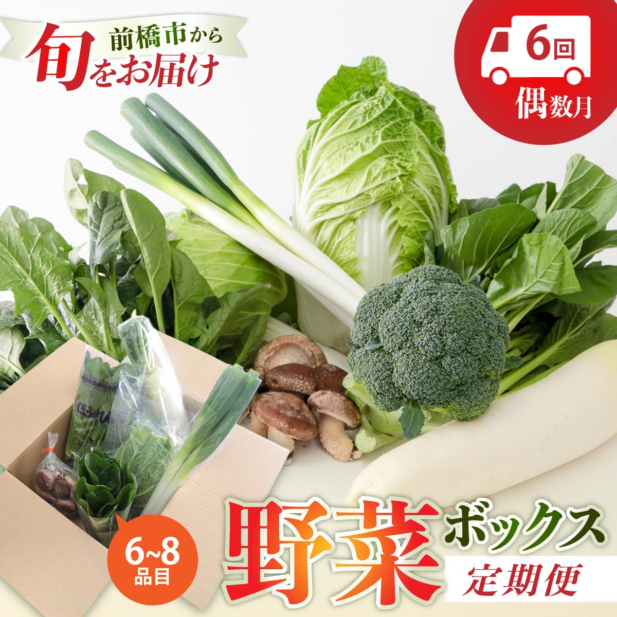 【ふるさと納税】季節の野菜 詰め合わせセット 定期便（偶数月）年6回 | 野菜セット 新鮮 旬野菜 朝どれ 農家直送 旬 野菜 鮮度 赤城山麓 群馬野菜 国産野菜 詰め合わせ 野菜詰合せ おまかせ野菜 野菜便 お取り寄せ 産直野菜 群馬県 前橋市