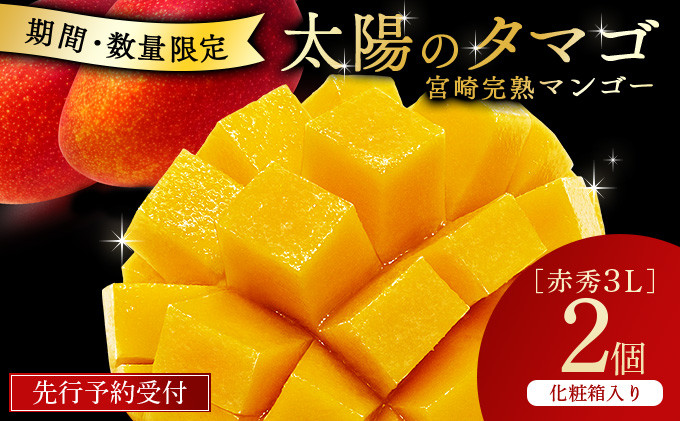
            Y-CD5　数量限定！宮崎県串間市産の完熟マンゴー「太陽のタマゴ」(赤秀3L×2個)化粧箱入り【スーパーほりぐち】
          