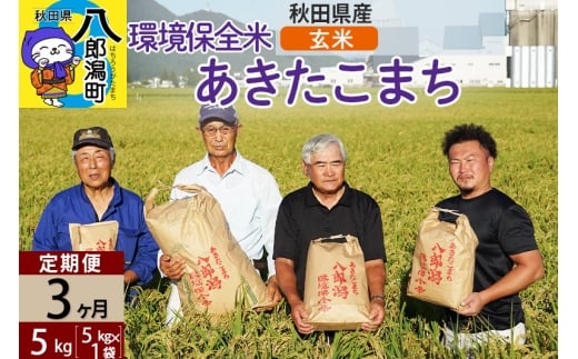 【玄米】《定期便3ヶ月》令和7年産 秋田県産 あきたこまち 環境保全米 5kg (5kg×1袋)×3回 計15kg