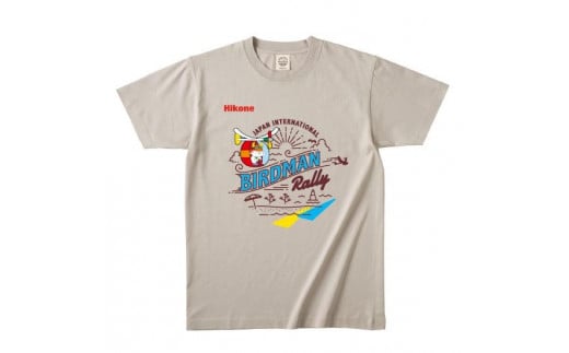 ひこにゃん×鳥人間Tシャツ ミルキーグレー １枚 L サイズ ふるさと納税限定デザイン Tシャツ グレー オーガニックコットン コットン 綿 100％ 衣料 ファッション ご当地キャラ ひこにゃん 鳥人間 鳥人間コンテスト スタッフT   滋賀 彦根