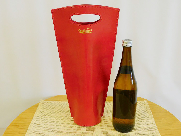 【日本酒1本つき】牛革使用 ワインキャリーバック720ml 1本用（赤）