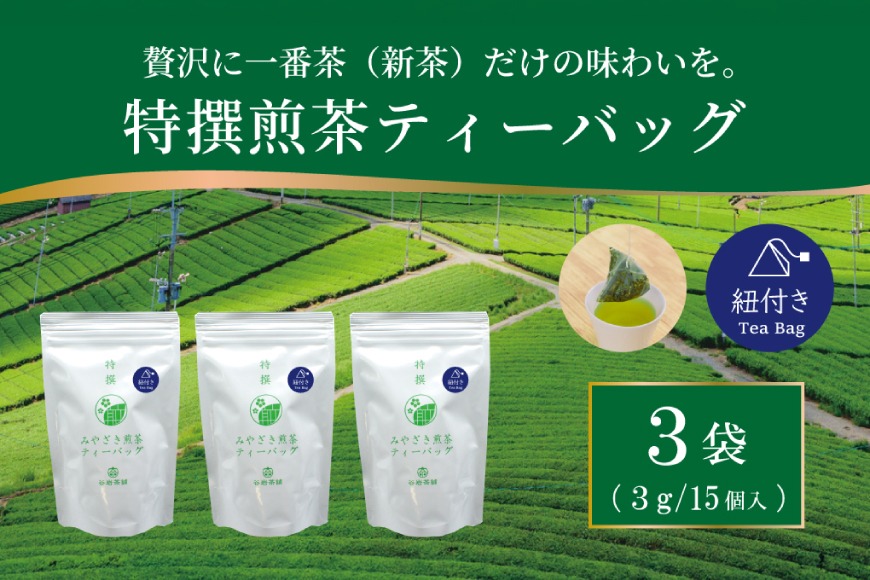 お茶 ティーバッグ 特撰 みやざき煎茶 紐付き 3袋 セット [谷岩茶舗 宮崎県 日向市 452061737] ティーパック 茶 茶葉 緑茶 新茶 お茶の葉