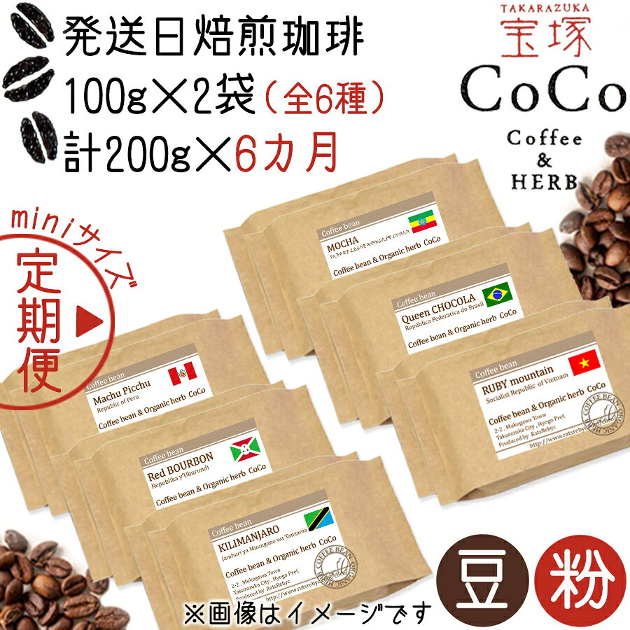 【ふるさと納税】【宝塚】6ヶ月定期便mini(発送日自家焙煎珈琲豆・全6種 計1200g)