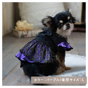 ブラックレースパーティドレス パープル 犬服 ドッグウェア　小型犬【ココアトワ(cocoAtoi)】 Ｓ