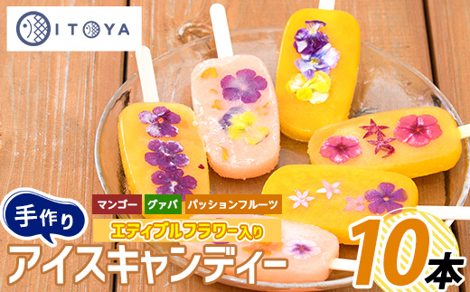 手作りアイスキャンディー エディブルフラワー入り 10本(たいやき絲や/IB106-005) 鹿児島 手作り アイス アイスキャンディー 氷 氷菓子 スイーツ おやつ マンゴー グァバ パッションフルーツ セット 詰合せ 冷凍