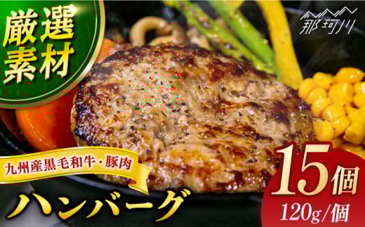 【満足度高！！！】九州産黒毛和牛と九州産豚肉 ハンバーグ 15個セット＜なかがわ市場 うしじま＞那珂川市 [GAR010]