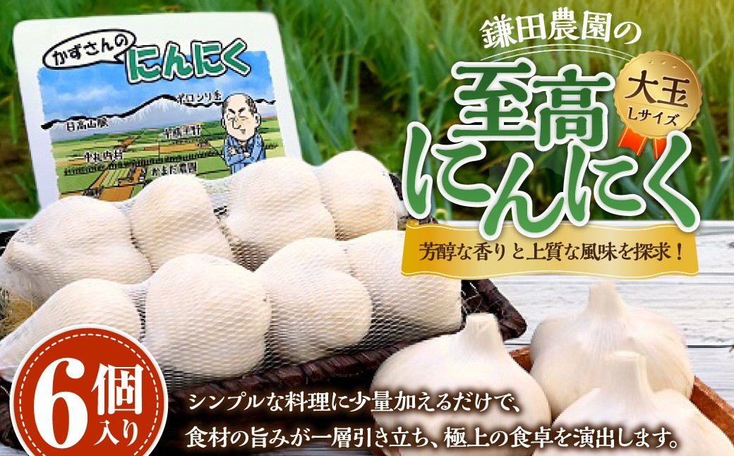 芳醇な香りと上質な風味を探求！北海道 十勝 中札内村 鎌田農園の至高にんにく 大玉 （Lサイズ） 6個入り