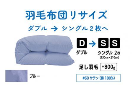  【 ブルー 】  ダブル1枚→シングル2枚 リサイズ / 綿100％ 60サテン  | 寝具 布団 （株）livearth