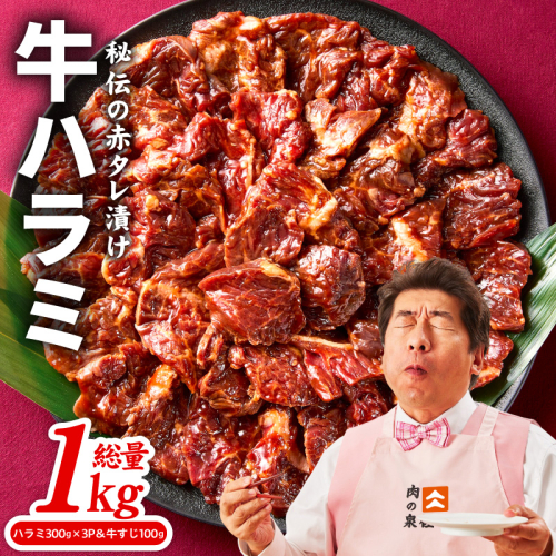 牛ハラミ肉 1kg（ハラミ 300g×3P＆牛すじ 100g）【泉州元気ハラミ 秘伝の赤タレ 牛肉 はらみ 小分け 焼肉 訳あり ワケアリ わけあり サイズ不揃い TVで話題】 015B642-1