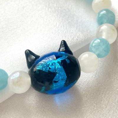 ふるさと納税 奈良市 光る猫玉とアクアマリンの天然石ブレスレット(キッズサイズ) |  | 01