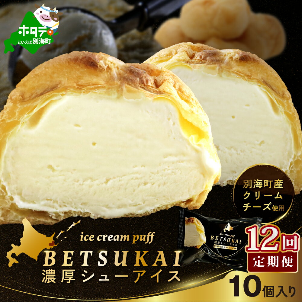 【ふるさと納税】【 12か月定期便 】 BETSUKAI 濃厚 シューアイス 10個 セット （ ふるさと納税 シュークリーム シューアイス ふるさと デザート アイス 北海道 別海町 人気 アイスクリーム スイーツ お菓子 訳あり ）