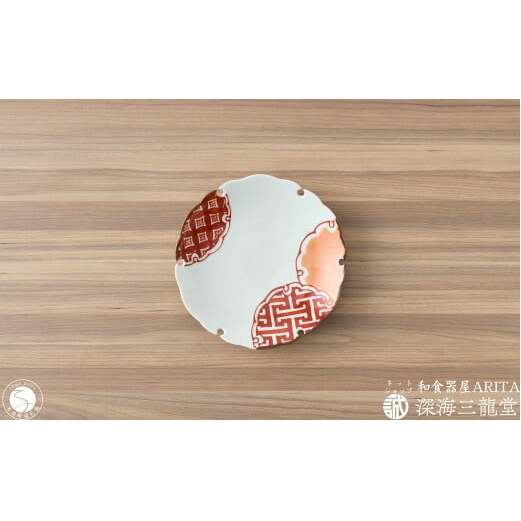 染付と赤絵雪輪皿 地紋 2枚 セット 深海三龍堂 有田焼 和食器 和風 小皿 銘々皿 取り皿 七宝 染付 錦 青 赤 A20-526_イメージ4