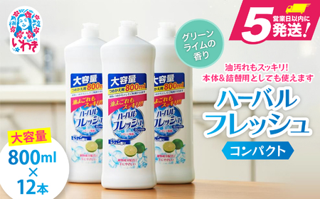 【ミツエイ】食器洗剤 ハーバルフレッシュコンパクト　グリーンライム(詰替) 800ml×12本 洗剤