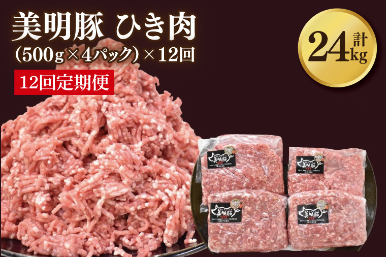 
                  【12ヶ月定期便】【美明豚】挽肉 計2kg(約500g×4パック)｜肉 お肉 国産ひき肉 豚肉 挽肉 美明豚 豚 ハンバーグ 煮物 キーマカレー 定期便 茨城県 行方市(DH-22)
                