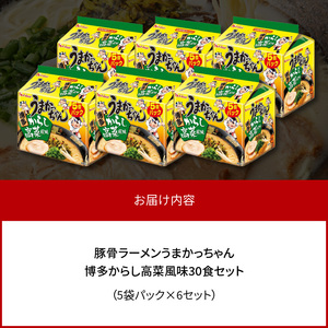 豚骨ラーメン うまかっちゃん 博多からし高菜風味 30食セット（5袋パック×6セット） PC8706