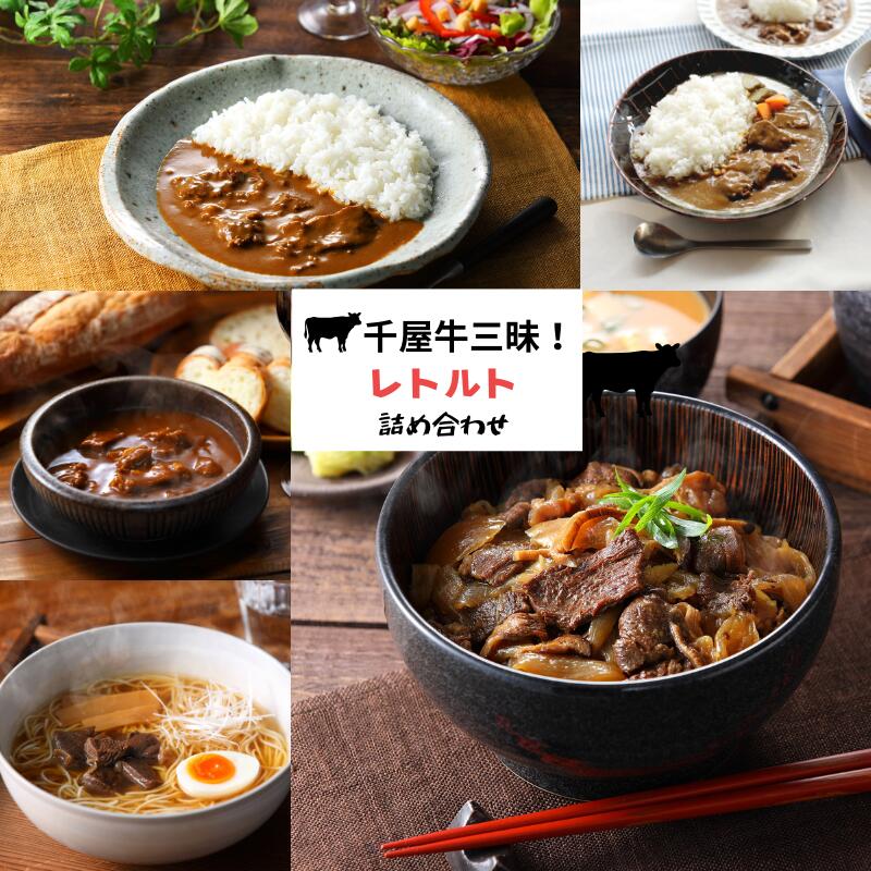 【ふるさと納税】レトルト 牛丼 カレー シチュー 乾燥ラーメン ラーメン 4食 2食 セット 千屋牛 和牛 おすすめ 美味しい 人気 レトルト食品 レトルトパウチ A級食材 特産品 キャンプ アウトドア 一人暮らし 常温 贅沢 簡単 手軽 ギフト プレゼント お土産