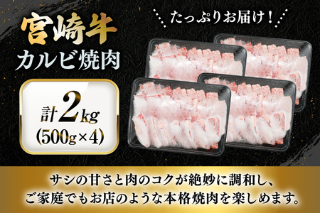 牛肉 宮崎牛 カルビ 焼肉 500g 4p 計 2kg [YAMATO 宮崎県 日向市 452061439]
