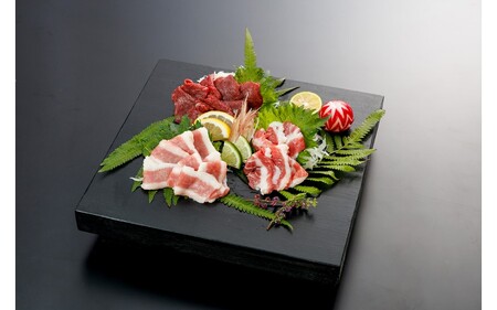 【厳選】馬刺し3種（赤身・フタエゴ・サガリ） 450g 馬刺し 馬肉 馬 肉刺し 専用醤油 150ml 人気部位 赤身 フタエゴ サガリ高級 熊本 阿蘇 南小国町 送料無料