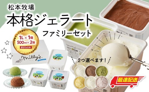 【お好みのフレーバー選べます！】松本牧場　本格ジェラートファミリーセット（1L×1個、500ml×2個　計2L）選べる 全6種類  生乳 アイス 業務用 贅沢 ジェラート デザート スイーツ アイスクリーム 菓子 ２個 セット ミルク いちごミルク 抹茶 バニラ チョコ みかんシャーベット 佐賀県 玄海町