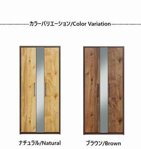 ワードローブ 引き戸 スリム ミラー おしゃれ 服吊り 木目調 洋服収納 ブラウン