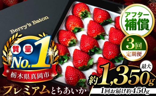 【定期便3回】とちあいか贈答用 黒箱450g ｜栃木県 真岡市 果物 苺 イチゴ 人気 数量限定 ギフトBOX 日本一 いちご王国栃木の首都もおか 農林水産大臣賞 受賞 生産者 JGAP認証の農家セレクト ギフトBOX
