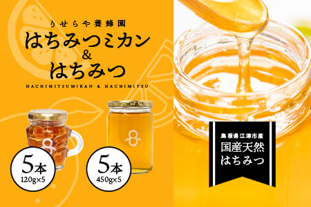 はちみつミカン5本(120g×5本)とはちみつ5本(450g×5本)セット【RY-12】｜送料無料 国産 はちみつミカン はちみつ ハチミツ 蜂蜜 みかん ミカン 蜜柑 温州みかん 温州ミカン はちみつ はちみつ はちみつ はちみつ はちみつ 蜂蜜 蜂蜜 蜂蜜 蜂蜜 蜂蜜 蜂蜜｜