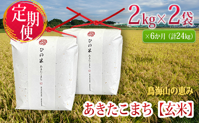 【新米先行予約 11月以降順次発送予定】 《定期便 6か月》4kg（2kg×2袋）×6ヶ月 秋田県産 あきたこまち 玄米 2kg×2袋 神宿る里の米「ひの米」【令和8年度産 玄米 秋田 にかほ】