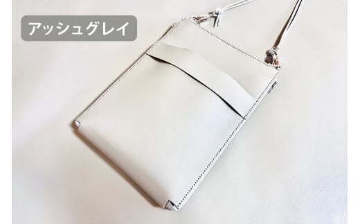 [メッセージスマホポーチ3] アッシュグレイ｜スマホポーチ スマホ スマートフォン 鞄 バッグ ポーチ 名入れ ヌメ革 パスケース キーリング [0894]