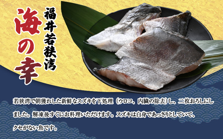 若狭湾の朝獲れ 天然 スズキ 約500g (約250g×2パック) 下処理済!生冷凍!だから人気!【 魚介類 切り身 白身 】[m17-a072]