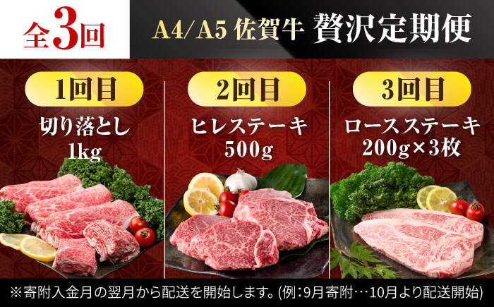 【肉のプロが厳選！】【全3回】佐賀牛 贅沢定期便【株式会社いろは精肉店】 [IAG074]
