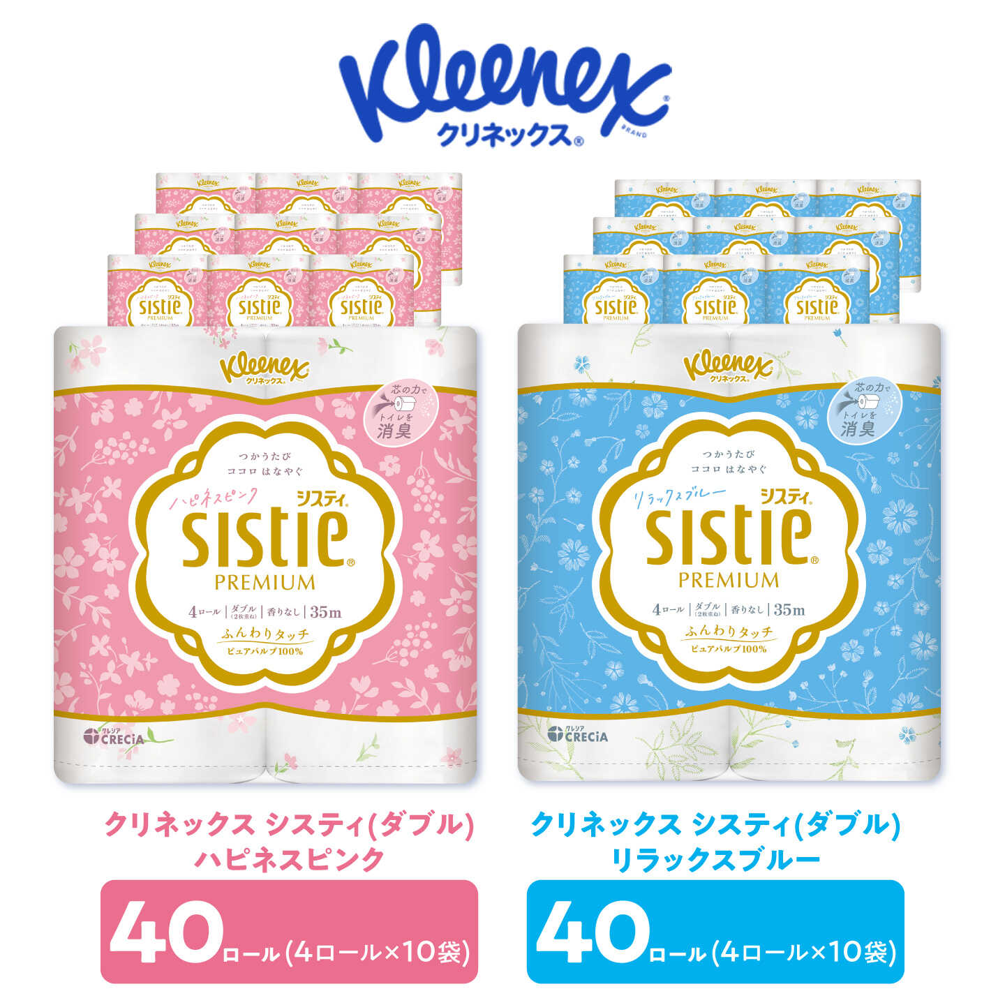 【ふるさと納税】【いろどりセット】クリネックス システィ（ダブル）ハピネスピンク 40ロール ＆ クリネックス システィ（ダブル）リラックスブルー 40ロール【日本製紙クレシア株式会社】開成町[BDAM071]