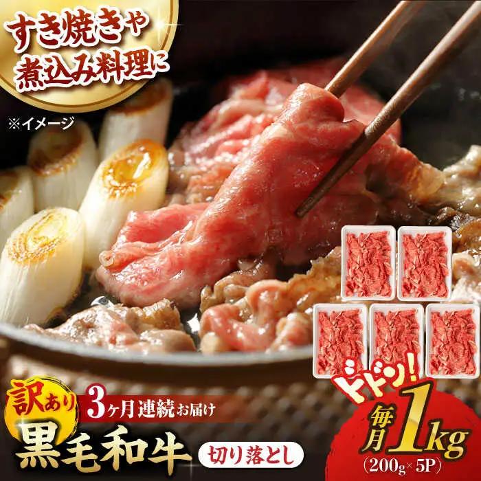 【第3回定期便】【訳あり】 切り落とし 1.0kg (200g×5) 長崎和牛 黒毛和牛 【夢ファームシュシュ】 [WF38] 肉 牛肉 しゃぶしゃぶ すき焼き 訳アリ ワケあり 定期便
