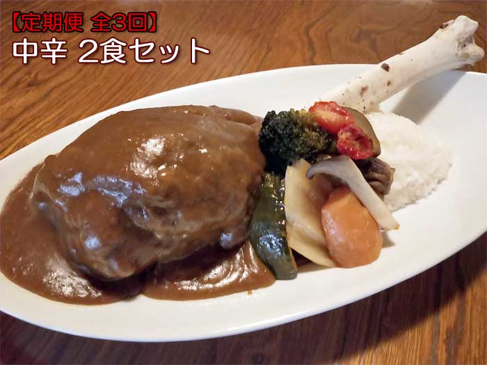 W03【ふるさと納税】【定期便 全3回】「鹿の骨付きカレー」スネ肉とスペアリブの中辛2食セット 毎月1回×3回