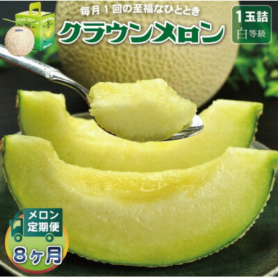 【ふるさと納税】【毎月定期便】クラウンメロン(白等級) 1玉全8回【配送不可地域：離島・北海道・沖縄県】【4069723】