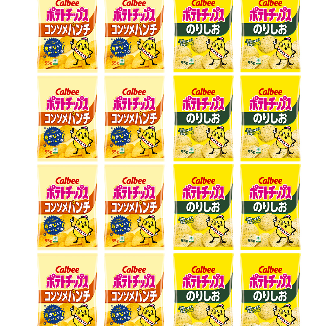 【最短3営業日！スピード発送】 カルビー ポテトチップス レギュラー サイズ　2種類 詰め合わせ 16袋（ コンソメ ／ のりしお ） ポテチ お菓子 おかし 大量 スナック おつまみ ジャガイモ じ