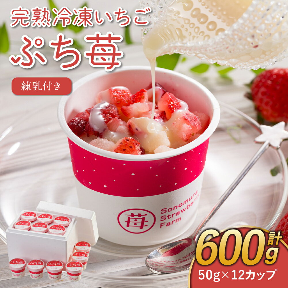 【ふるさと納税】完熟 冷凍 いちご ぷち苺 50g×12カップ 合計600g 練乳付き 園村苺園 イチゴ 苺 さちのか 練乳 フルーツ 果物 デザート 小分け カップ 急速冷凍 贈答品 贈り物 のし対応 国産 九州産 熊本県産 宇城市産 送料無料