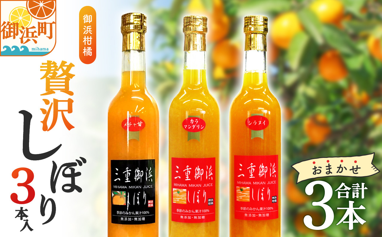 
            御浜柑橘　贅沢しぼり　3本入【果物 フルーツ みかん みかんジュース オレンジジュース ジュース 3本 セット 詰め合わせ 三重県 御浜町】
          