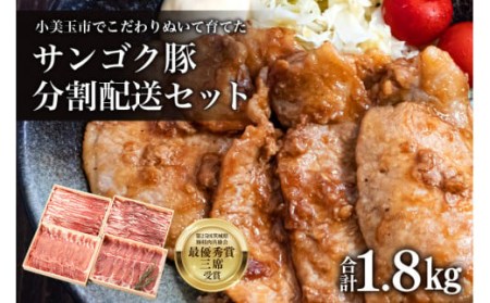 サンゴク豚（分割配送セット） 合計1.8kg（900g×2回）定期便  しゃぶしゃぶ 焼き肉  豚肉 豚バラ肉 ロース 小分け 真空パック  しゃぶしゃぶ肉 焼肉用 ブタ肉 国産 茨城県産 ギフトプレゼント 高級部位 2-A