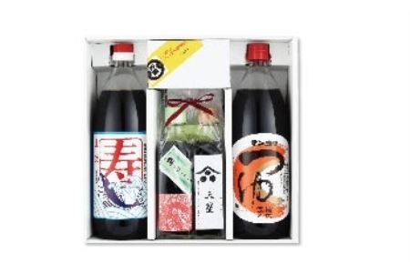 しょうゆ 元禄年間創業 醤油屋 オリジナル醤油差しセット（オリジナルしょうゆ差し×1個・寿（かつおだし醤油）1L・マンゴクのつゆ1L・梅っこしょうゆ200ml・三星醤油（生醤油）200ml しょうゆ