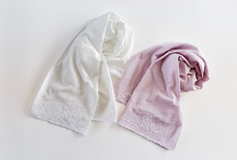 ストール さくら柄 刺繍ストール オーガニックコットン ( ホワイト  ) レディース 日本製 | サクラ 桜 おしゃれ シンプル マフラー 春夏 春 夏 プレゼントギフト 母の日 新潟県 五泉市 有