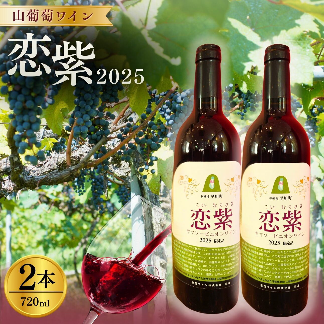 【ふるさと納税】ワイン 赤ワイン 山葡萄ワイン 「 恋紫 2025」720ml 2本 セット 山梨県 山梨産 早川町 南アルプス