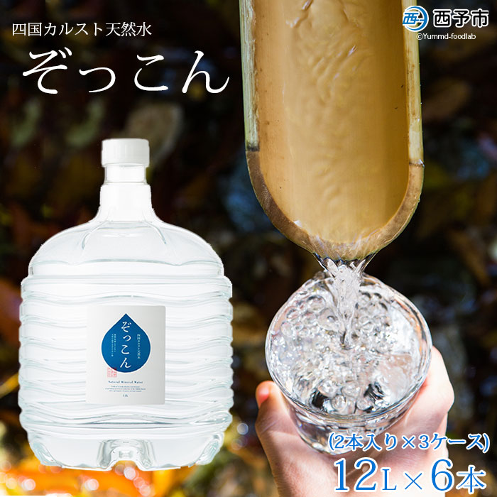 ＜四国カルスト天然水ぞっこん (12L×2本)×3ケース 計6本＞ ※10営業日以内に順次発送 飲料 水 みず 中硬水 弱アルカリイオン水 ガロンボトル ウォーター バナジウム 備蓄 防災 キャンプ アウトドア 国産 特産品 ぞっこん四国 愛媛県 西予市