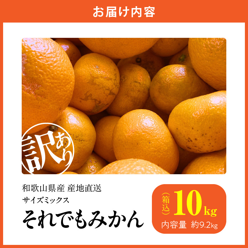 MK1036_【2025年先行予約】訳あり それでも みかん 箱込 10kg ( 内容量 9.2kg ) サイズミックス Ｂ品 有田みかん 和歌山県産 産地直送 家庭用【みかんの会】
