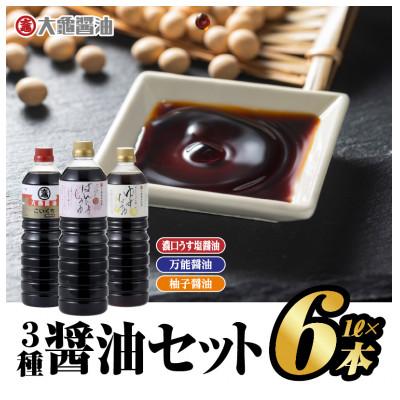 ふるさと納税 江津市 大亀醤油　人気3種6本セット(濃口うす塩醤油1L×4本、万能醤油1L×1本、柚子醤油1L×1本)