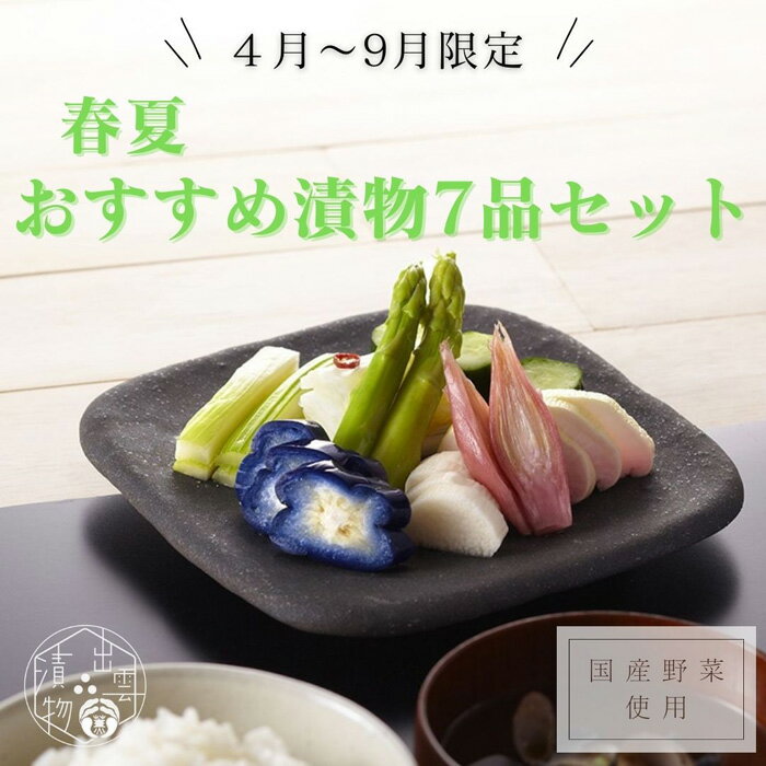 【ふるさと納税】【4月～9月限定！】春夏おすすめ漬物7品セット | 手造り 浅漬 アスパラ 白ねぎ 醤油漬け 割漬大根 詰め合わせ みょうが 甘酢漬らっきょう セロリ朝食 ご飯 お供 和食 お取り寄せ グルメ 島根県 出雲市