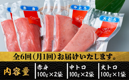 【全6回定期便】対馬産 本マグロ 500g（赤身200g、中トロ200g、大トロ100g）≪対馬市≫【桐谷商店】 トロの華 対馬 新鮮 マグロ 大トロ 鮪 刺身 鮮度抜群[WAQ057]