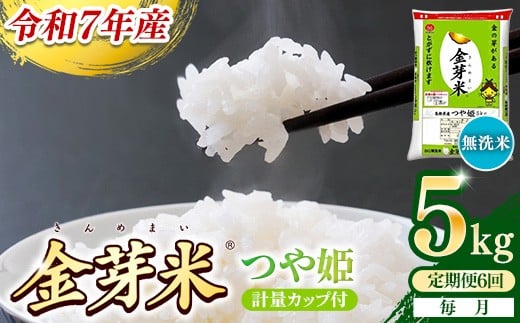 【定期便】BG無洗米・金芽米つや姫 5kg×6ヵ月 （毎月）計量カップ付き【令和7年産 6ヶ月 計30kg 東洋ライス 健康 島根県 安来市】