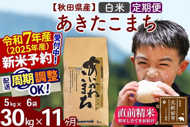 ※令和7年産 新米予約※《定期便11ヶ月》秋田県産 あきたこまち 30kg【白米】(5kg小分け袋) 2025年産 お届け周期調整可能 隔月に調整OK お米 藤岡農産|foap-11011